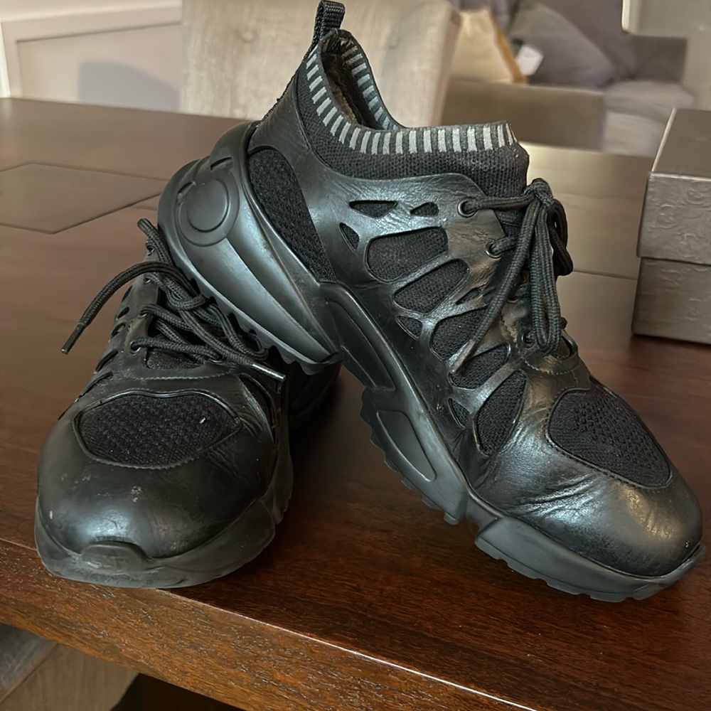 Black leather sneakers